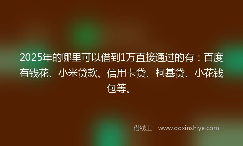 2025年的哪里可以借到1万直接通过的有：百度有钱花、小米贷款、信用卡贷、柯基贷、小花钱包等。