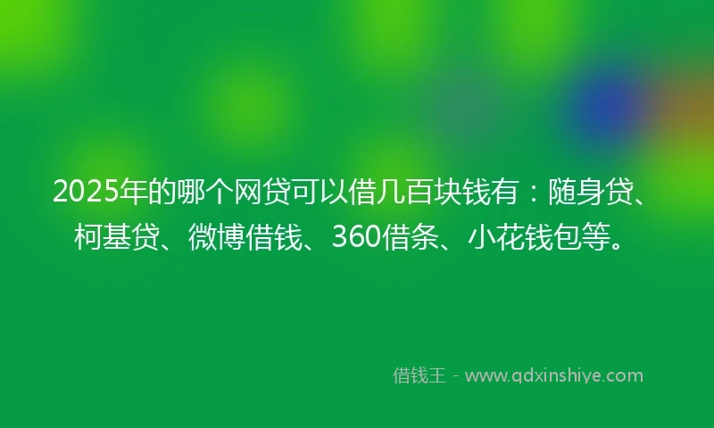 2025年的哪个网贷可以借几百块钱有：随身贷、柯基贷、微博借钱、360借条、小花钱包等。