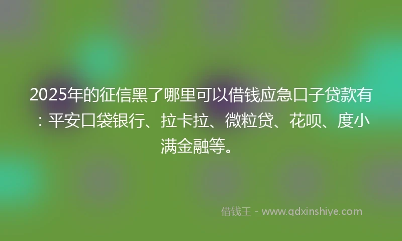 2025年的征信黑了哪里可以借钱应急口子贷款有：平安口袋银行、拉卡拉、微粒贷、花呗、度小满金融等。