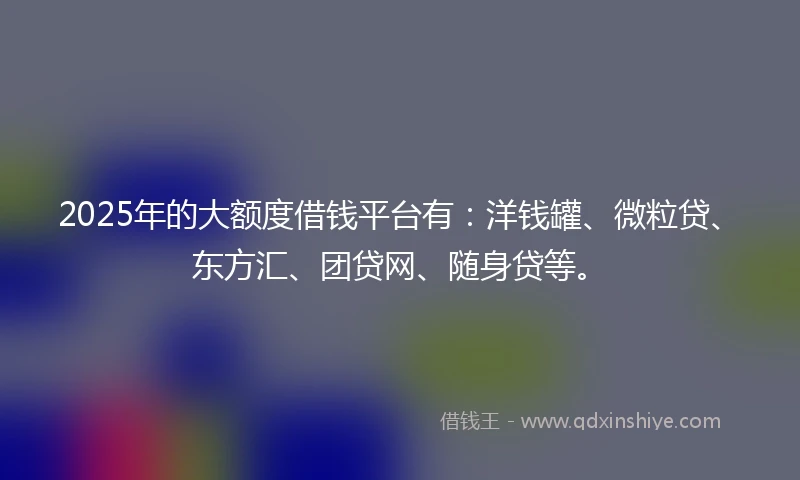2025年的大额度借钱平台有：洋钱罐、微粒贷、东方汇、团贷网、随身贷等。