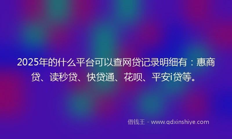 2025年的什么平台可以查网贷记录明细有：惠商贷、读秒贷、快贷通、花呗、平安i贷等。