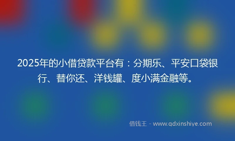 2025年的小借贷款平台有：分期乐、平安口袋银行、替你还、洋钱罐、度小满金融等。
