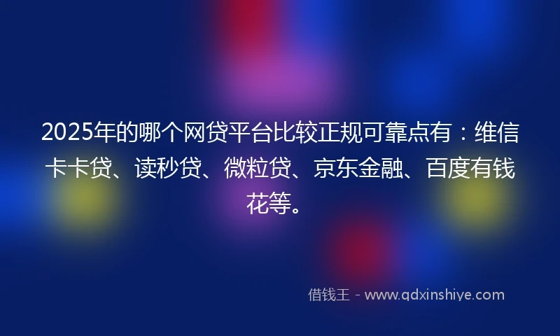 2025年的哪个网贷平台比较正规可靠点有：维信卡卡贷、读秒贷、微粒贷、京东金融、百度有钱花等。