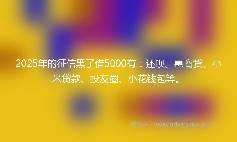 2025年的征信黑了借5000有：还呗、惠商贷、小米贷款、投友圈、小花钱包等。