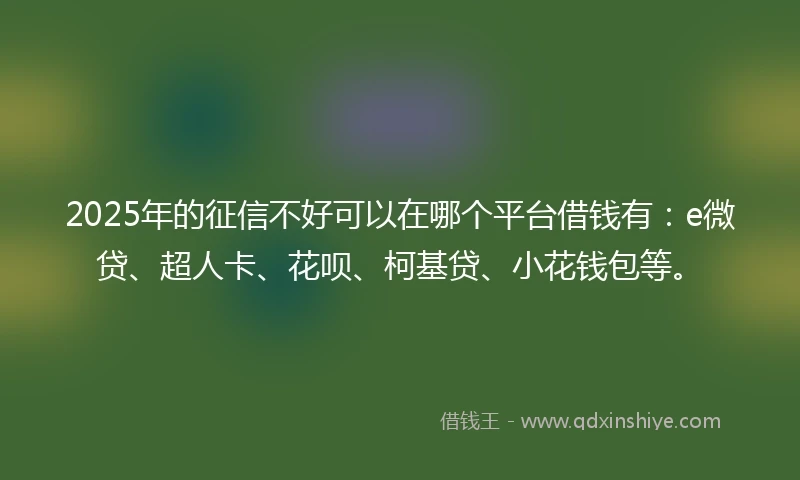 2025年的征信不好可以在哪个平台借钱有：e微贷、超人卡、花呗、柯基贷、小花钱包等。