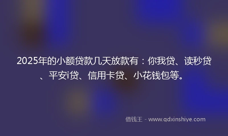 2025年的小额贷款几天放款有：你我贷、读秒贷、平安i贷、信用卡贷、小花钱包等。