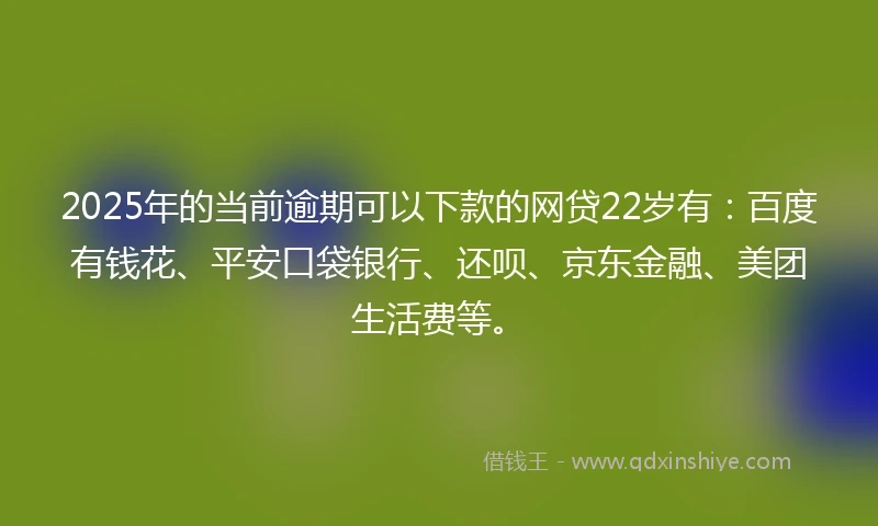 2025年的当前逾期可以下款的网贷22岁有：百度有钱花、平安口袋银行、还呗、京东金融、美团生活费等。
