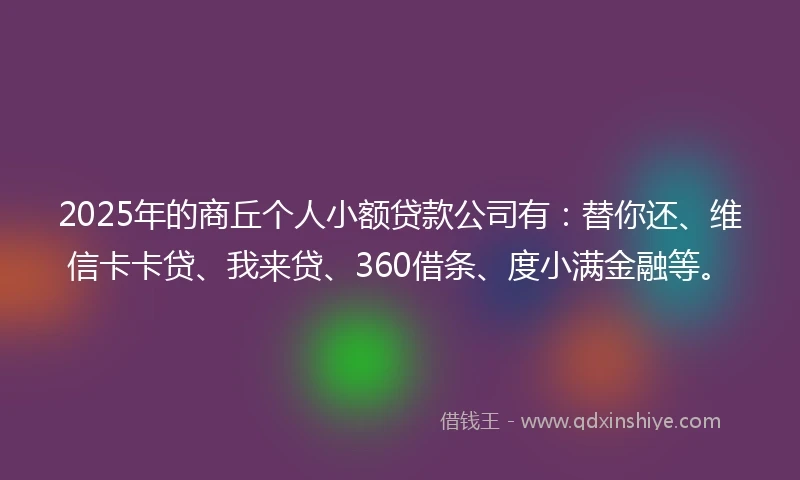 2025年的商丘个人小额贷款公司有：替你还、维信卡卡贷、我来贷、360借条、度小满金融等。