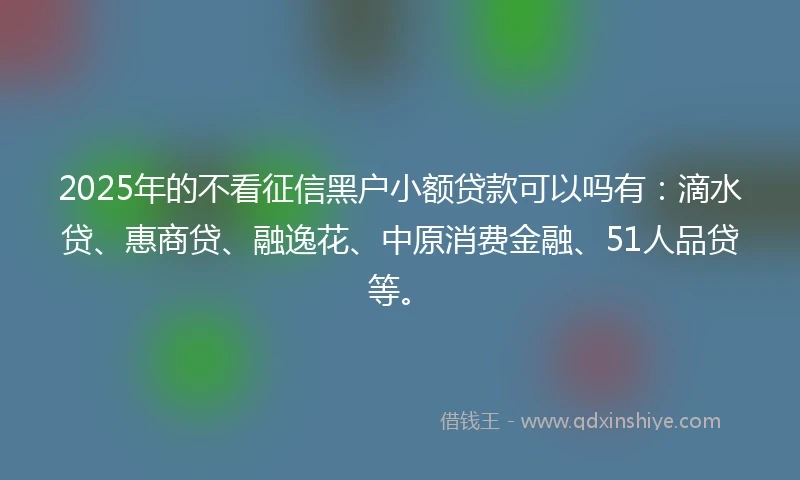 2025年的不看征信黑户小额贷款可以吗有：滴水贷、惠商贷、融逸花、中原消费金融、51人品贷等。