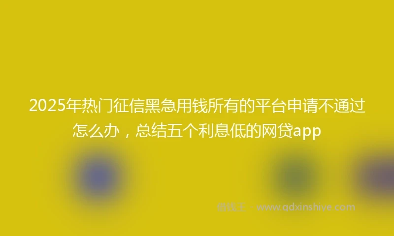 2025年热门征信黑急用钱所有的平台申请不通过怎么办，总结五个利息低的网贷app