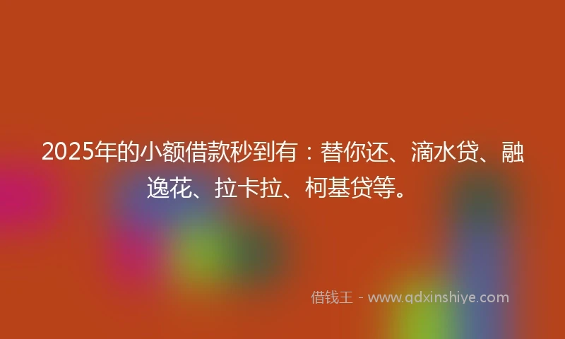 2025年的小额借款秒到有：替你还、滴水贷、融逸花、拉卡拉、柯基贷等。