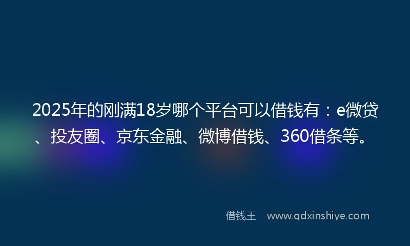 2025年的刚满18岁哪个平台可以借钱有：e微贷、投友圈、京东金融、微博借钱、360借条等。