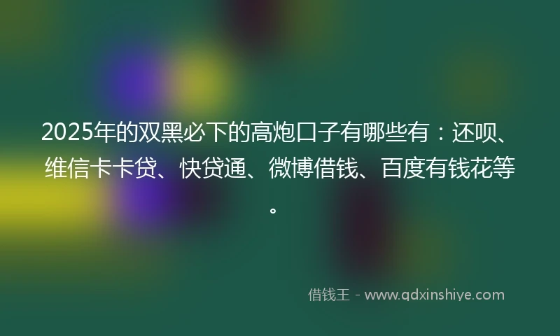 2025年的双黑必下的高炮口子有哪些有：还呗、维信卡卡贷、快贷通、微博借钱、百度有钱花等。