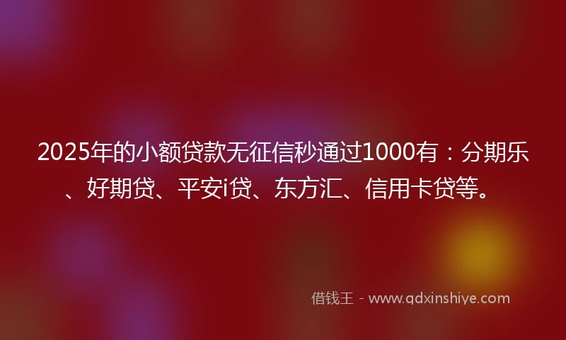 2025年的小额贷款无征信秒通过1000有：分期乐、好期贷、平安i贷、东方汇、信用卡贷等。