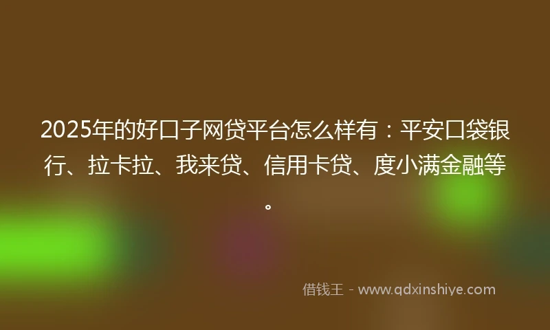 2025年的好口子网贷平台怎么样有：平安口袋银行、拉卡拉、我来贷、信用卡贷、度小满金融等。
