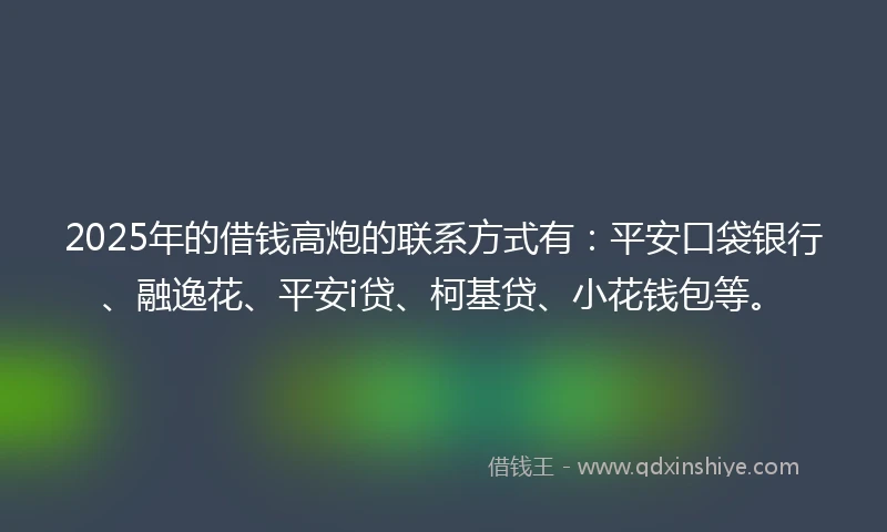 2025年的借钱高炮的联系方式有：平安口袋银行、融逸花、平安i贷、柯基贷、小花钱包等。