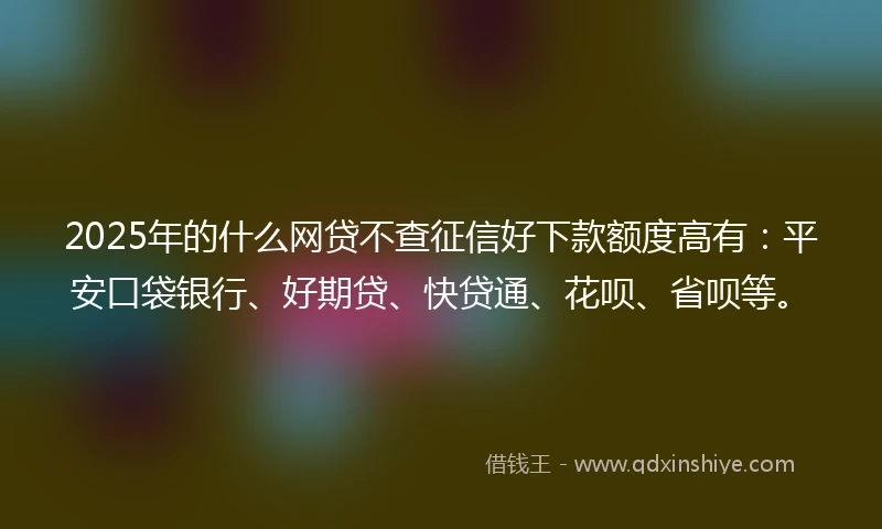 2025年的什么网贷不查征信好下款额度高有：平安口袋银行、好期贷、快贷通、花呗、省呗等。