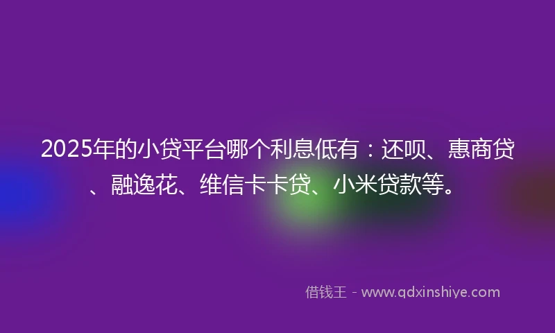2025年的小贷平台哪个利息低有：还呗、惠商贷、融逸花、维信卡卡贷、小米贷款等。