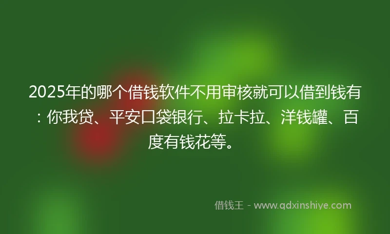 2025年的哪个借钱软件不用审核就可以借到钱有：你我贷、平安口袋银行、拉卡拉、洋钱罐、百度有钱花等。