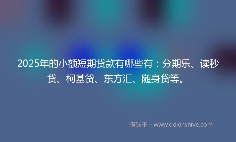 2025年的小额短期贷款有哪些有：分期乐、读秒贷、柯基贷、东方汇、随身贷等。