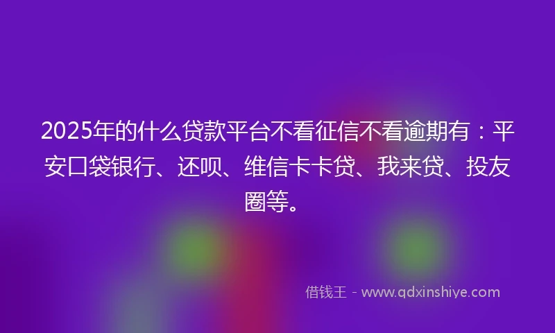 2025年的什么贷款平台不看征信不看逾期有：平安口袋银行、还呗、维信卡卡贷、我来贷、投友圈等。