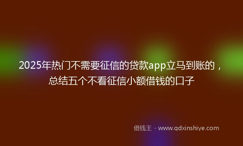 2025年热门不需要征信的贷款app立马到账的，总结五个不看征信小额借钱的口子