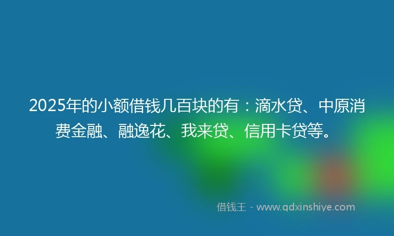 2025年的小额借钱几百块的有：滴水贷、中原消费金融、融逸花、我来贷、信用卡贷等。