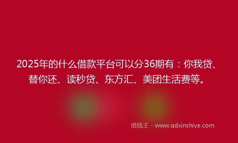 2025年的什么借款平台可以分36期有：你我贷、替你还、读秒贷、东方汇、美团生活费等。