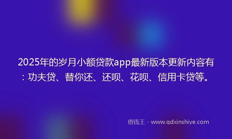 2025年的岁月小额贷款app最新版本更新内容有：功夫贷、替你还、还呗、花呗、信用卡贷等。