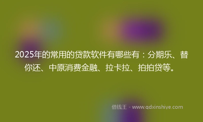 2025年的常用的贷款软件有哪些有：分期乐、替你还、中原消费金融、拉卡拉、拍拍贷等。