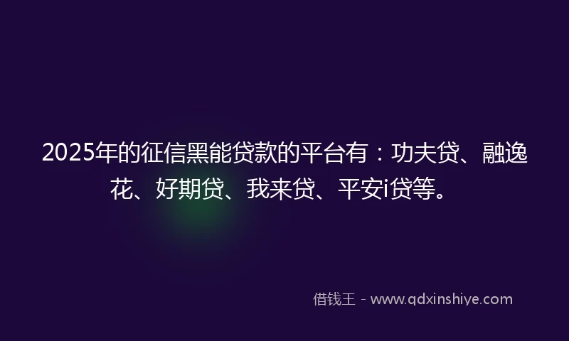 2025年的征信黑能贷款的平台有：功夫贷、融逸花、好期贷、我来贷、平安i贷等。
