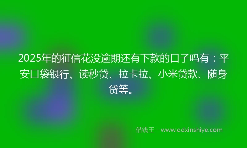 2025年的征信花没逾期还有下款的口子吗有：平安口袋银行、读秒贷、拉卡拉、小米贷款、随身贷等。