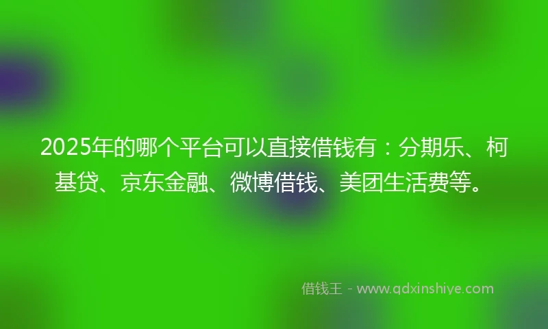 2025年的哪个平台可以直接借钱有：分期乐、柯基贷、京东金融、微博借钱、美团生活费等。
