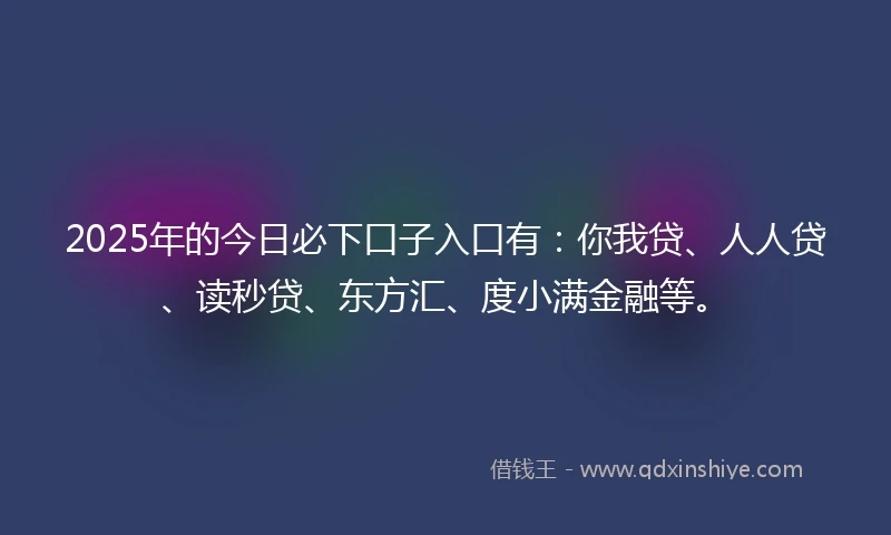 2025年的今日必下口子入口有：你我贷、人人贷、读秒贷、东方汇、度小满金融等。