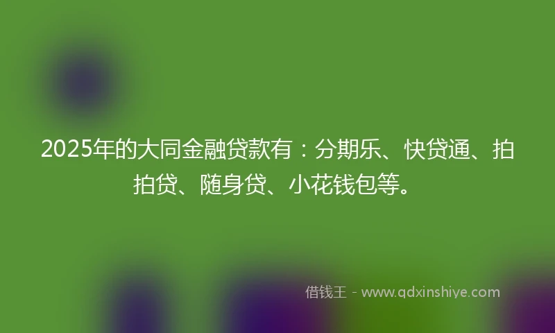2025年的大同金融贷款有：分期乐、快贷通、拍拍贷、随身贷、小花钱包等。