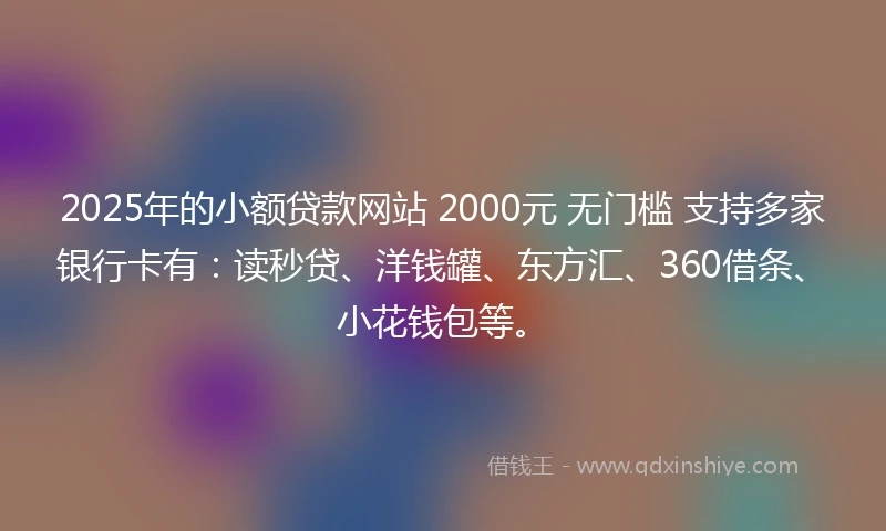 2025年的小额贷款网站 2000元 无门槛 支持多家银行卡有：读秒贷、洋钱罐、东方汇、360借条、小花钱包等。