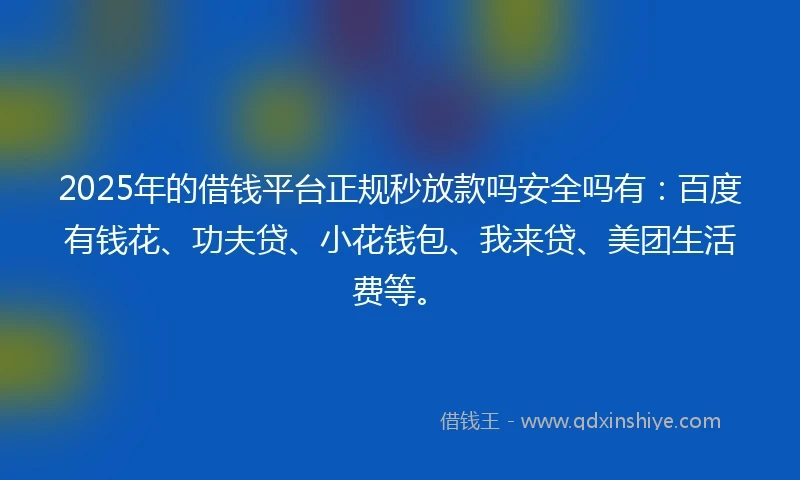 2025年的借钱平台正规秒放款吗安全吗有：百度有钱花、功夫贷、小花钱包、我来贷、美团生活费等。