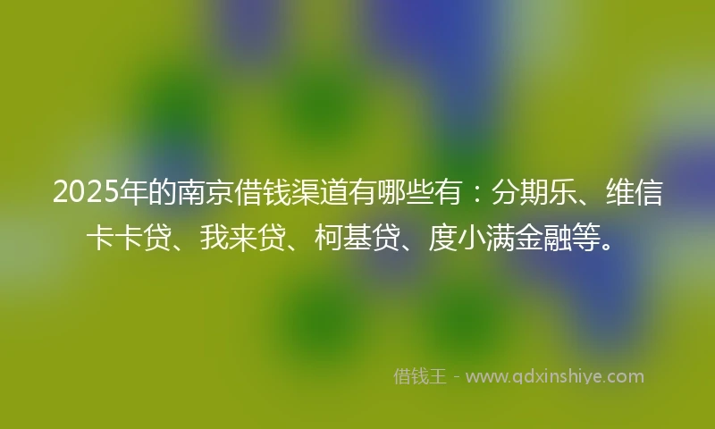2025年的南京借钱渠道有哪些有：分期乐、维信卡卡贷、我来贷、柯基贷、度小满金融等。