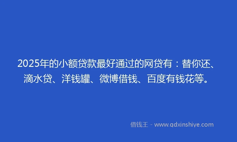 2025年的小额贷款最好通过的网贷有：替你还、滴水贷、洋钱罐、微博借钱、百度有钱花等。