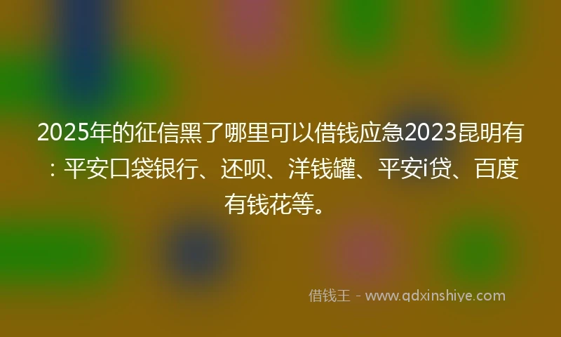 2025年的征信黑了哪里可以借钱应急2023昆明有：平安口袋银行、还呗、洋钱罐、平安i贷、百度有钱花等。