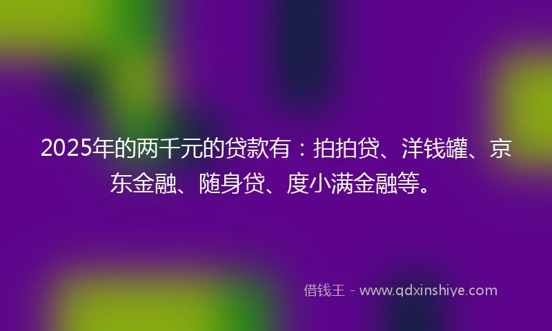 2025年的两千元的贷款有：拍拍贷、洋钱罐、京东金融、随身贷、度小满金融等。