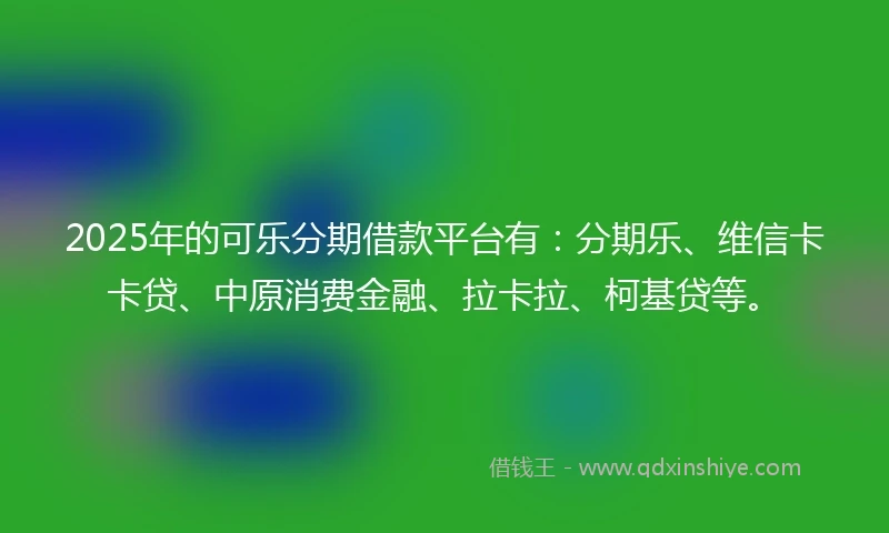 2025年的可乐分期借款平台有：分期乐、维信卡卡贷、中原消费金融、拉卡拉、柯基贷等。