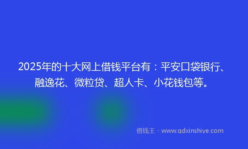 2025年的十大网上借钱平台有：平安口袋银行、融逸花、微粒贷、超人卡、小花钱包等。