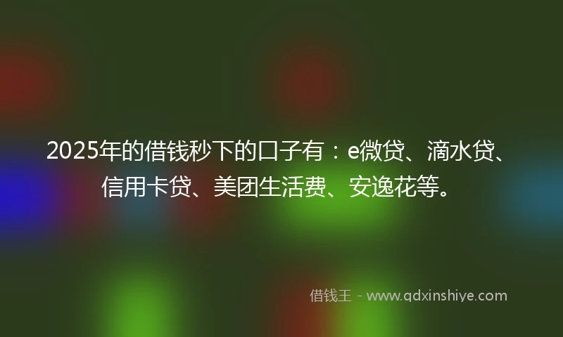 2025年的借钱秒下的口子有：e微贷、滴水贷、信用卡贷、美团生活费、安逸花等。