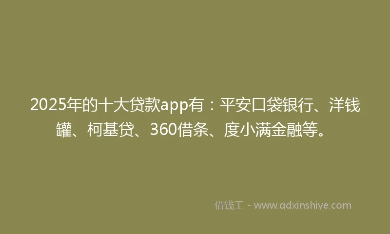 2025年的十大贷款app有：平安口袋银行、洋钱罐、柯基贷、360借条、度小满金融等。
