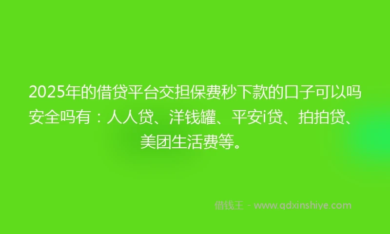 2025年的借贷平台交担保费秒下款的口子可以吗安全吗有：人人贷、洋钱罐、平安i贷、拍拍贷、美团生活费等。