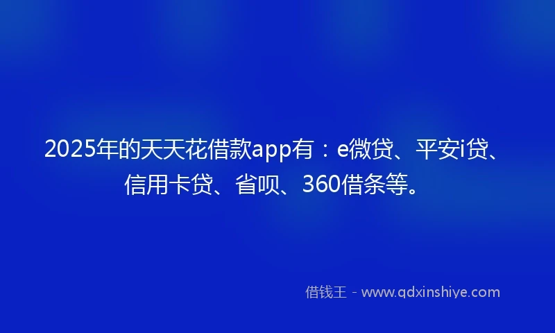 2025年的天天花借款app有：e微贷、平安i贷、信用卡贷、省呗、360借条等。