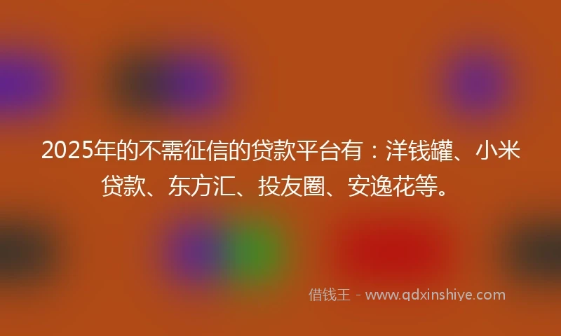 2025年的不需征信的贷款平台有：洋钱罐、小米贷款、东方汇、投友圈、安逸花等。