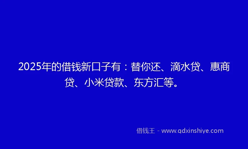 2025年的借钱新口子有：替你还、滴水贷、惠商贷、小米贷款、东方汇等。