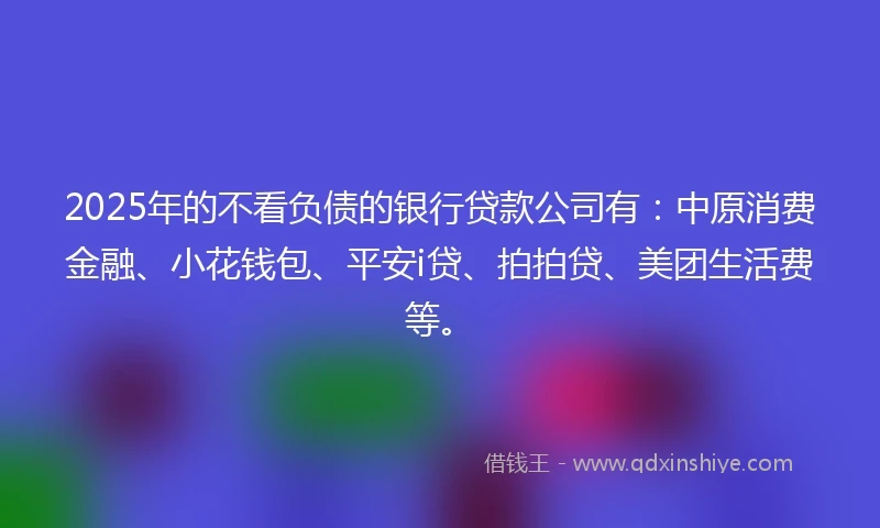 2025年的不看负债的银行贷款公司有：中原消费金融、小花钱包、平安i贷、拍拍贷、美团生活费等。